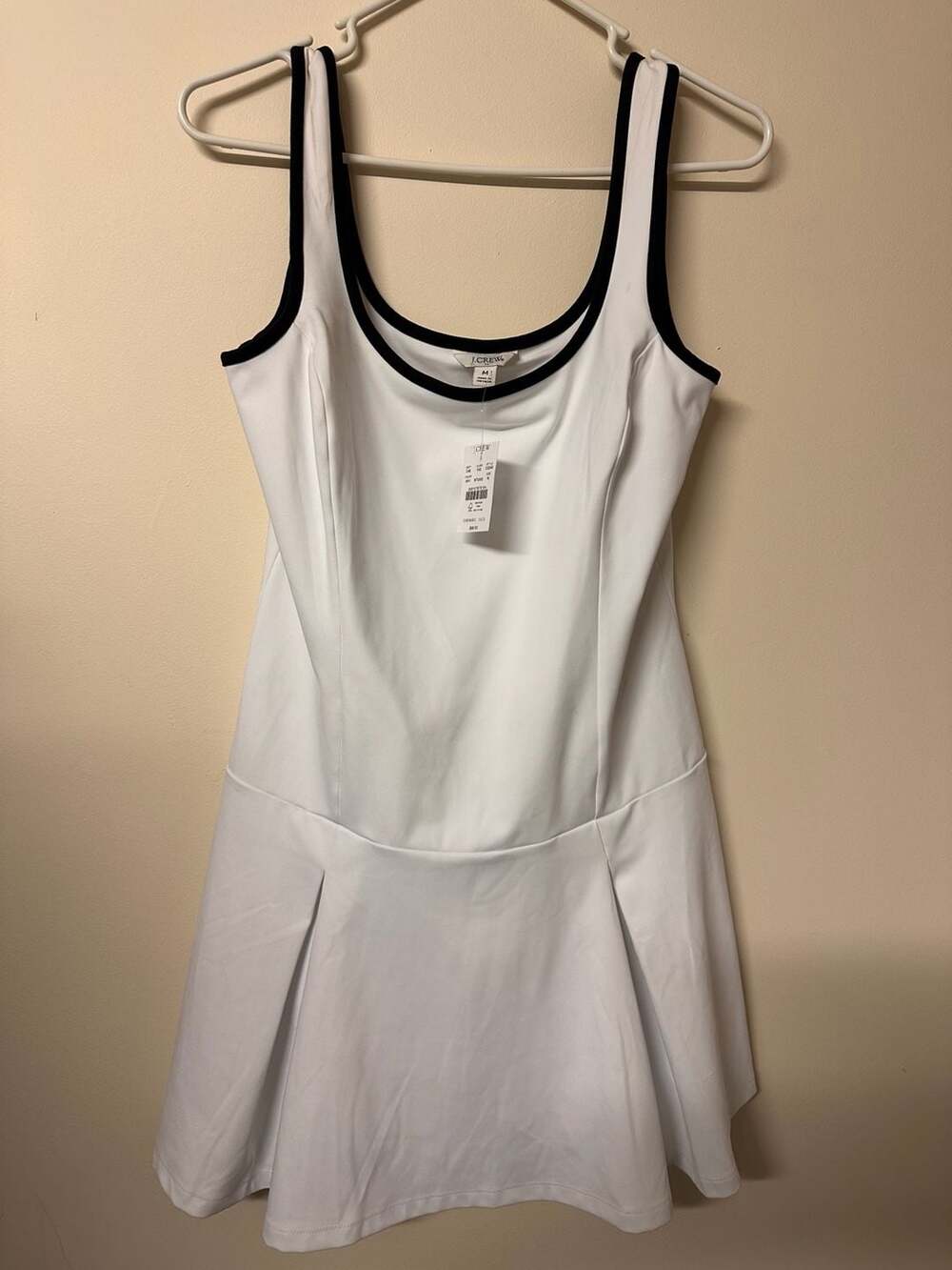 J. Crew Scoopneck Tennis Dress with Built-In Shorts White Black Trim Size M New
